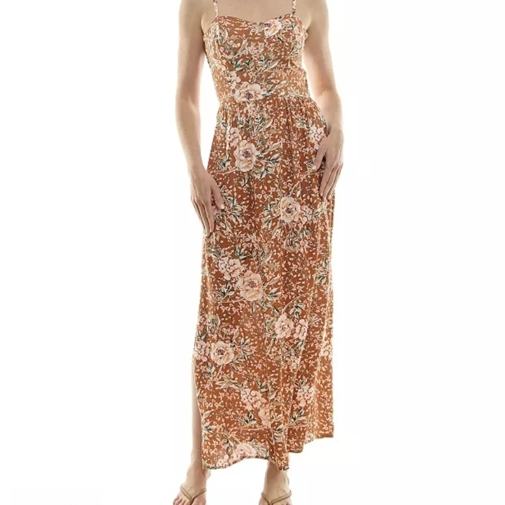 Lily Rose Strapless Floral Dress in Orange and Pink Sise XL